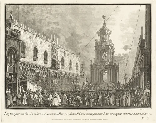 The Doge Attends the Giovedi Grasso Festival in the Piazzetta by Giovanni Battista Brustolon, print, 1763-1766