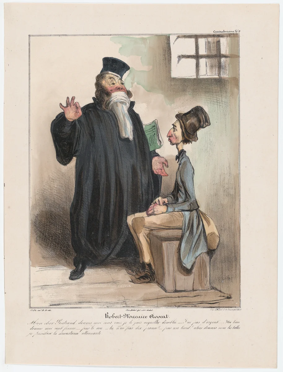 Plate 9: Robert Macaire, barrister, from 'Caricaturana,' published in Les Robert Macaires by Honoré Daumier, print, 1838