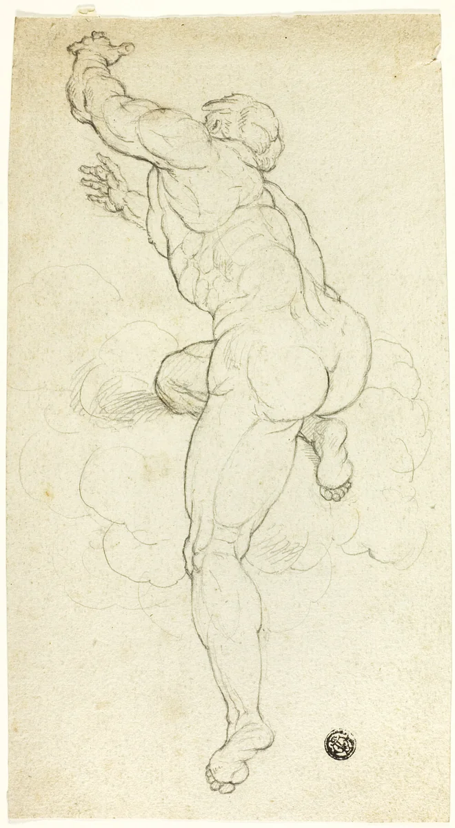 Ascending Male Nude by Michelangelo Buonarroti, drawing, 1500-1899
