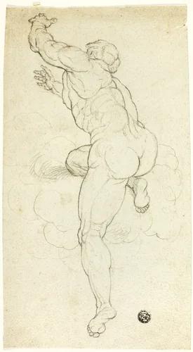 Ascending Male Nude by Michelangelo Buonarroti, drawing, 1500-1899
