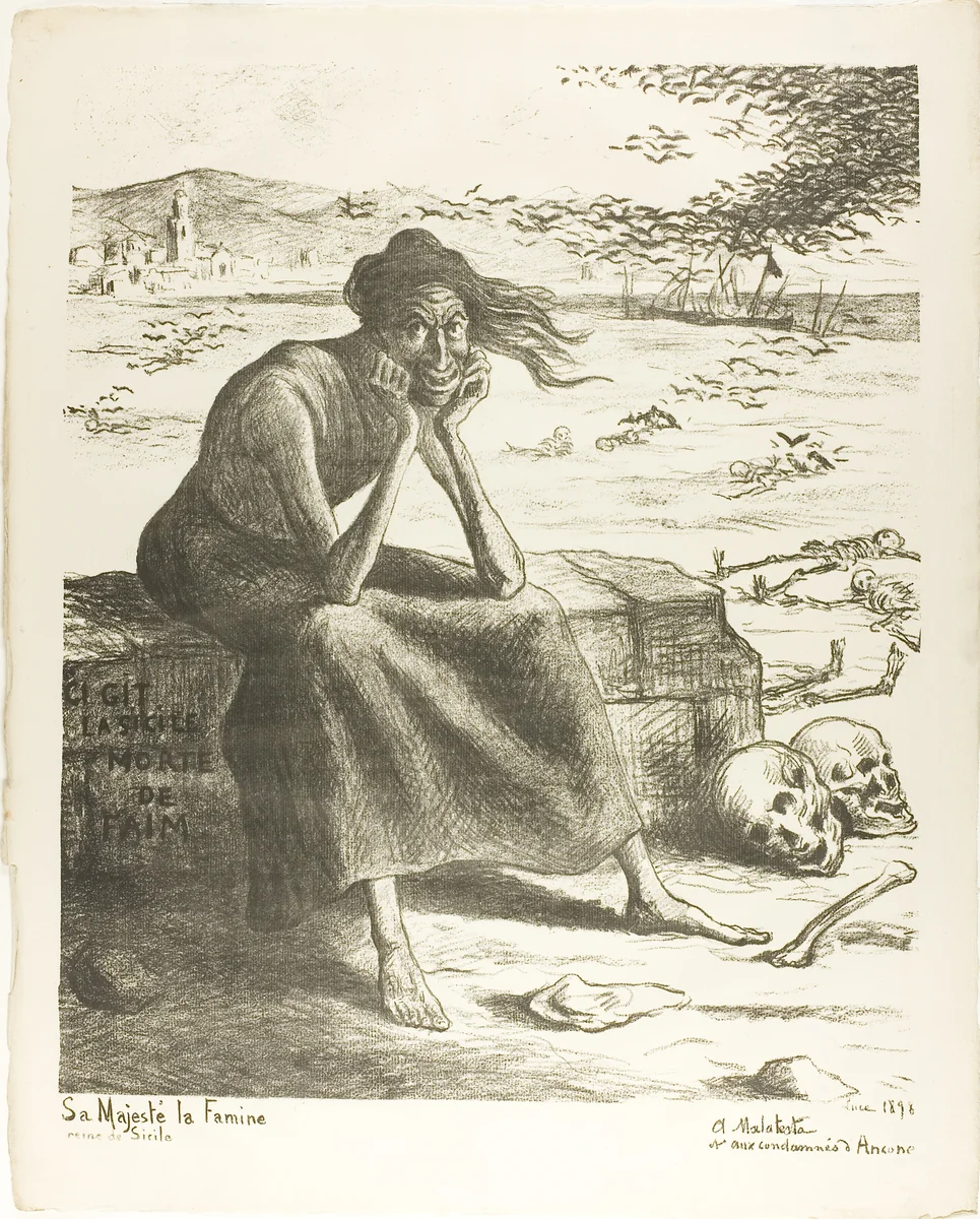 Her Majesty Famine, Queen of Sicily by Maximilien Luce, print, 1898