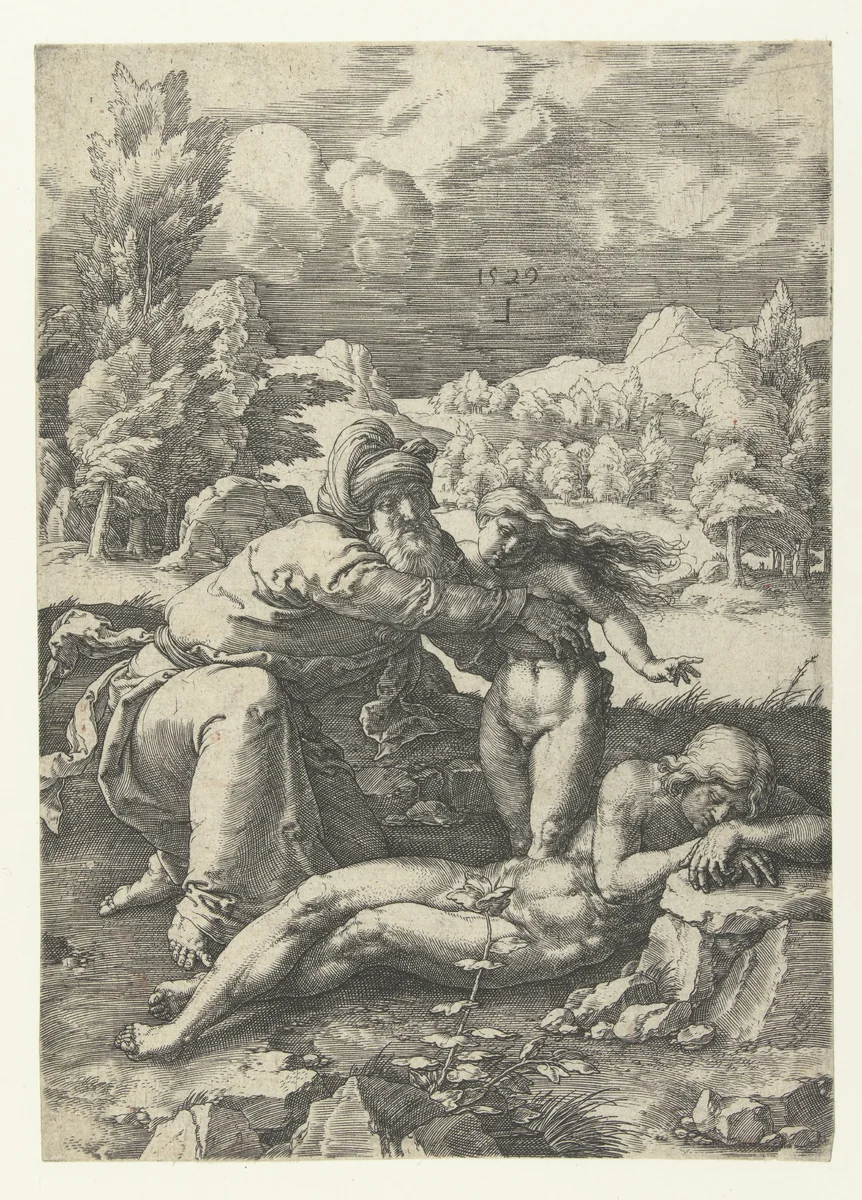 De schepping van Eva by Unknown, print, 1529