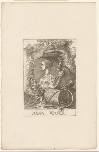 Portret van Anna Waser by Johann Rudolph Schellenberg, print, 1750-1806