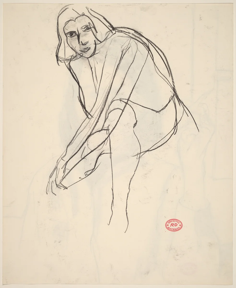 Untitled [seated woman leaning forward and reaching down] [verso] by Richard Diebenkorn, drawing, 1955-1967