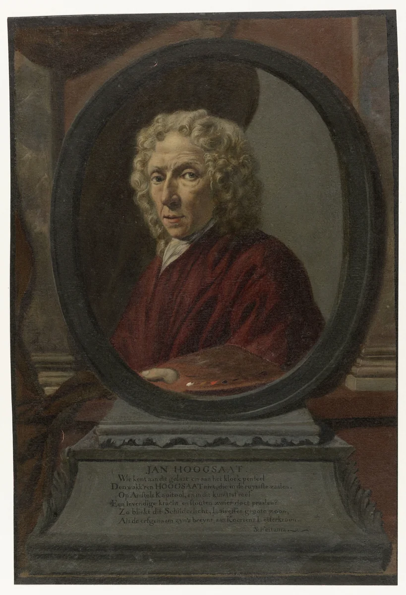 Zelfportret van Jan Hoogsaat by Jan Hoogsaat, drawing, 1706-1730