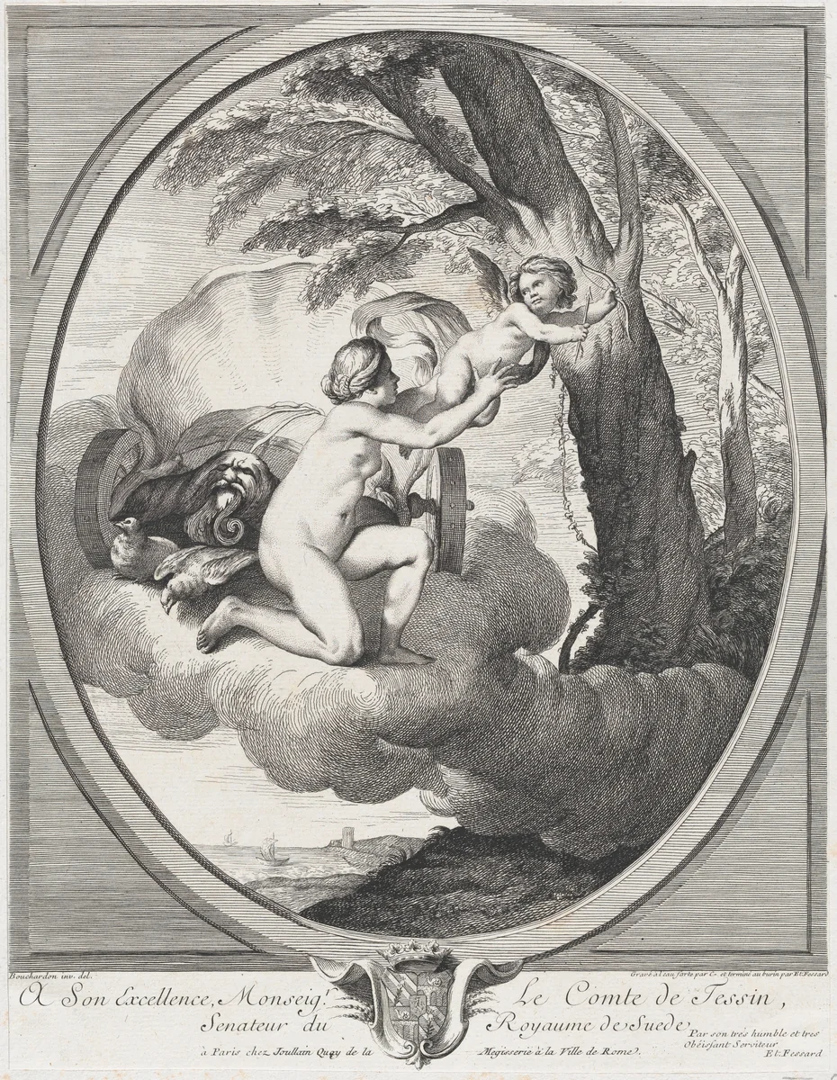 Venus and Cupid on a Cloud by Johann Justin Preissler, print, 1730-1767
