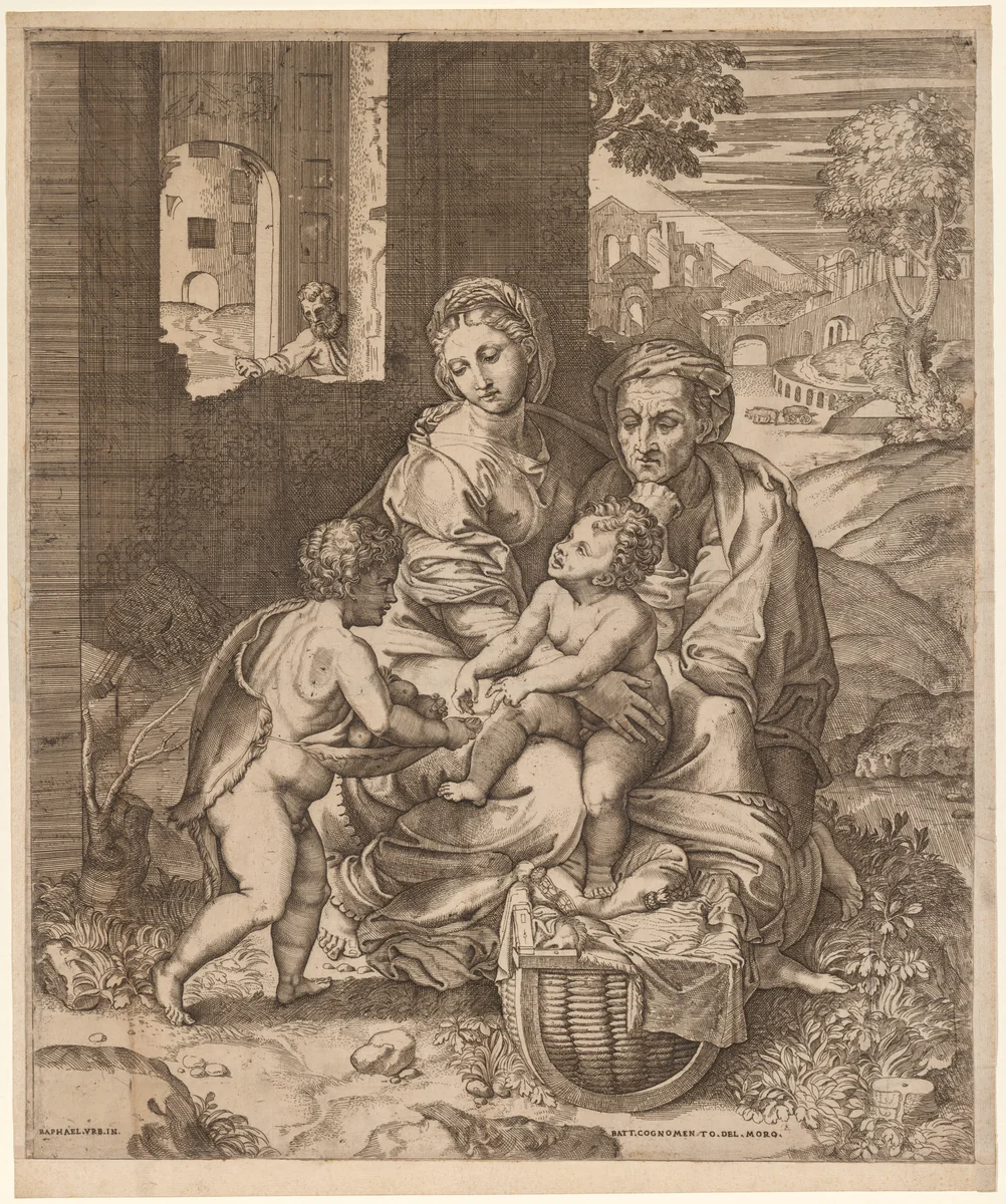 The Holy Family (La Perla) (after Raphael) by Battista Angolo del Moro, print, 1550-1570