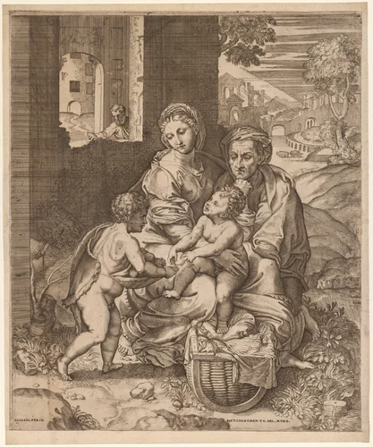 The Holy Family (La Perla) (after Raphael) by Battista Angolo del Moro, print, 1550-1570