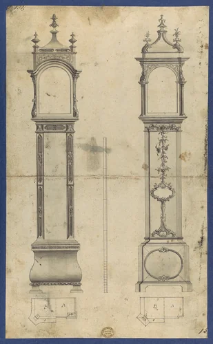 Clock Cases, in Chippendale Drawings, Vol. I by Thomas Chippendale, drawing, 1754