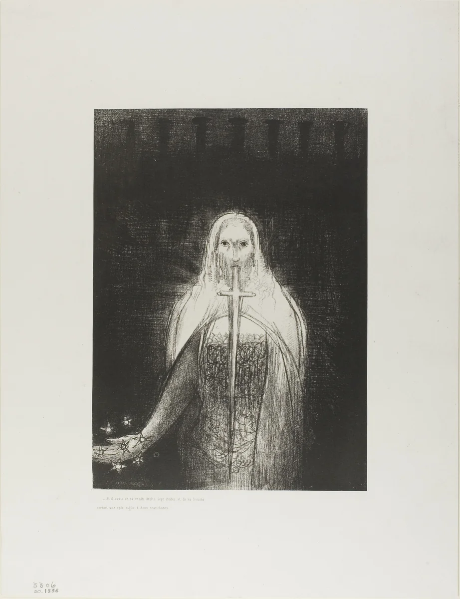 And He Had in His Right Hand Seven Stars; and Out of His Mouth Went a Sharp Two-Edged Sword, plate 1 of 12 by Odilon Redon, print, 1899