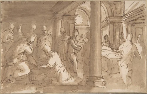 Christ Washing the Feet of the Disciples by anonymous, drawing, 1600-1700