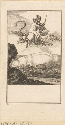 Ruggiero en Bradamante op de hippogrief by Louis Wilhelm Chodowiecki, print, 1771-1772