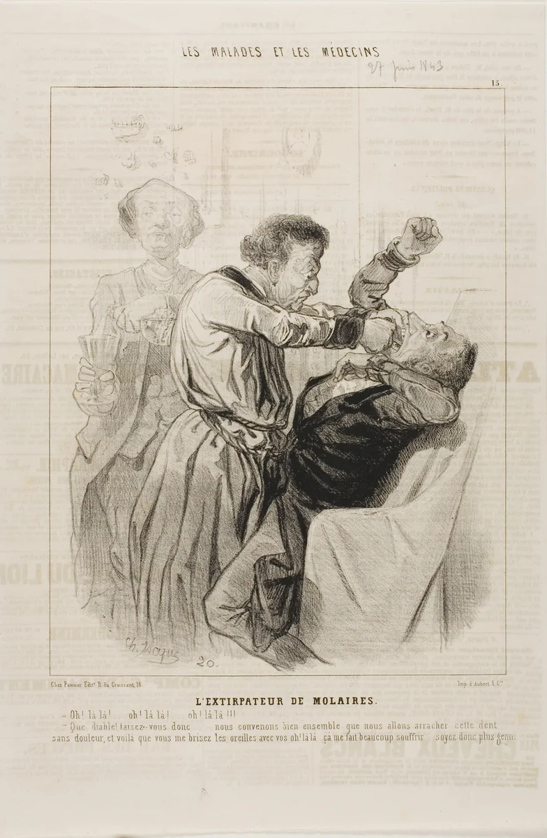 The Tooth Puller (plate 15) by Charles-Émile Jacque, print, 1843