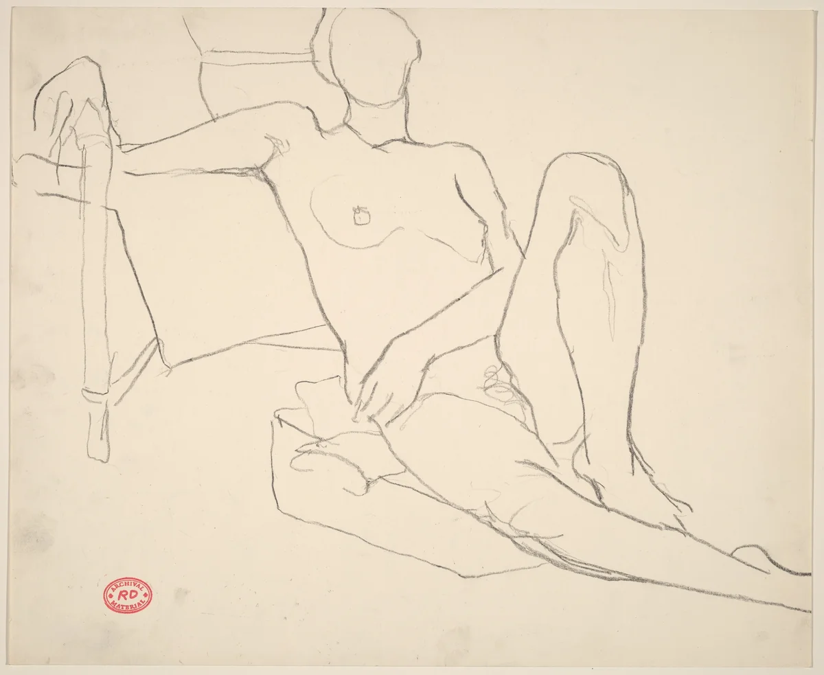 Untitled [female nude seated on a cushion] by Richard Diebenkorn, drawing, 1955-1967
