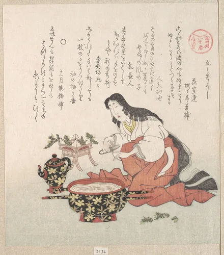Woman Cutting Her Nails after GatHering Herbs by Kubo Shunman (窪俊満), print, 1800-1899