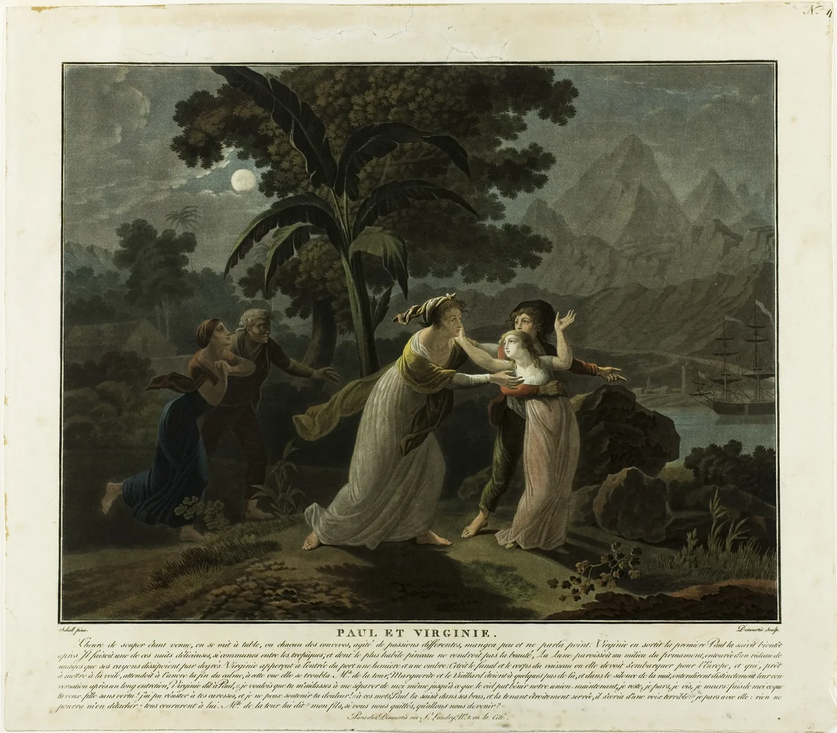 The Departure, plate 4 from Paul et Virginie by Charles Melchior Descourtis, print, 1795