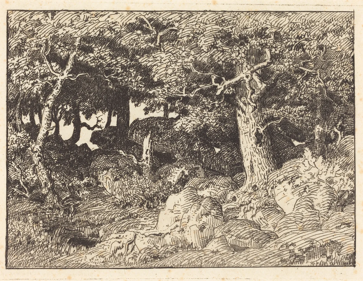 Rock Oaks by Théodore Rousseau, print, 1861
