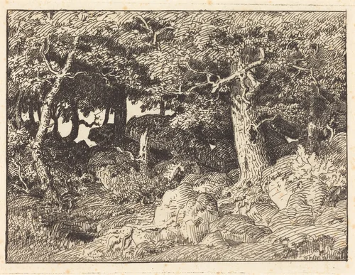 Rock Oaks by Théodore Rousseau, print, 1861