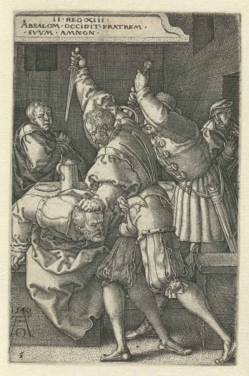 Absalom doodt Amnon by Unknown, print, 1540