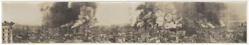 The Burning City - San Francisco. 10 AM. (buildings and smoke) by R.J. Waters & Co., photograph, 1906