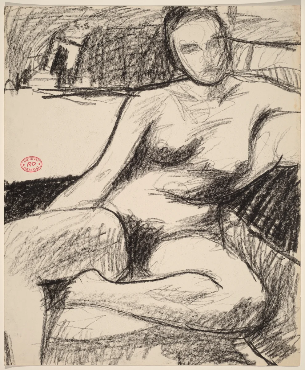 Untitled [nude seated with her left foot pulled under her] by Richard Diebenkorn, drawing, 1955-1967