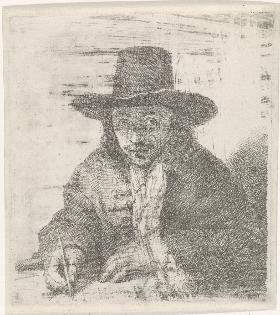 Zelfportret van Johannes Lutma, tekenend by Johannes Lutma, print, 1643-1689