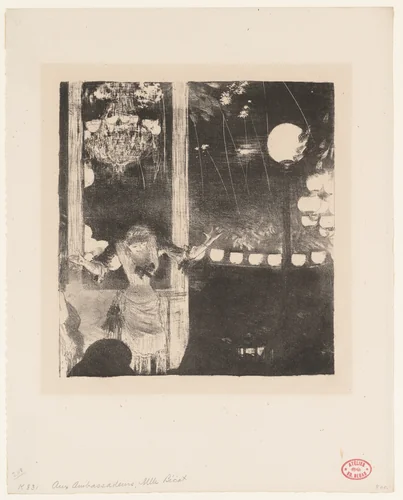 Mademoiselle Bécat at the Café des Ambassadeurs, Paris by Edgar Degas, print, 1877-1878