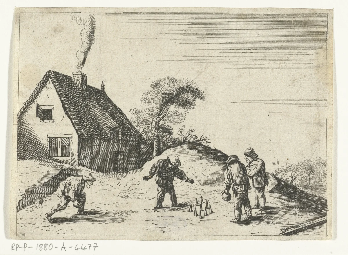 Boeren bij het kegelen by anonymous, print, 1635-1718