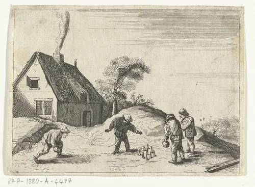 Boeren bij het kegelen by anonymous, print, 1635-1718