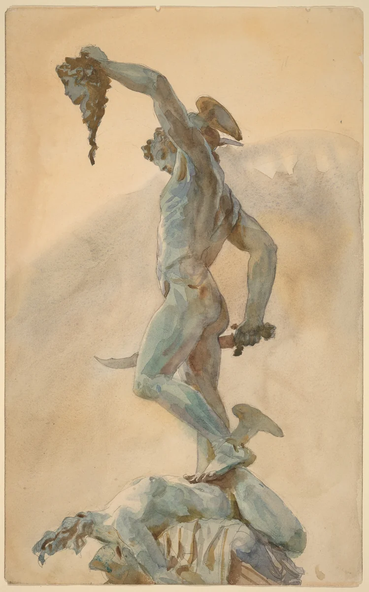 Sketch of Cellini's "Perseus" by John Singer Sargent; Benvenuto Cellini, drawing, 1904-1914