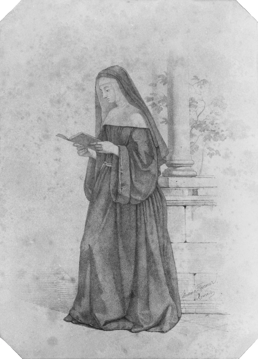 Nun Standing, Reading a Book (from Cropsey Album) by Benno Friedrich Toermer, artwork, 1804-1859