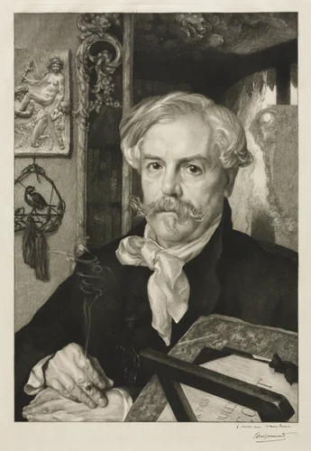 Portrait of Edmond de Goncourt by Félix Bracquemond, print, 1882