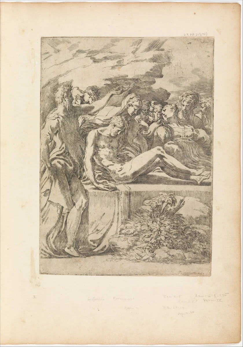 Entombment Facing Right by Parmigianino, print, 1529-1530