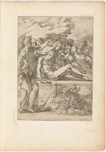 Entombment Facing Right by Parmigianino, print, 1529-1530