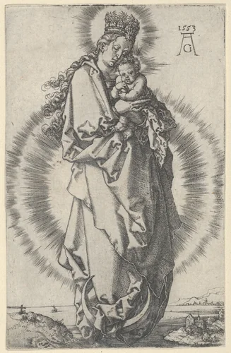 The Virgin and Child on a Crescent Moon by Heinrich Aldegrever, print, 1553