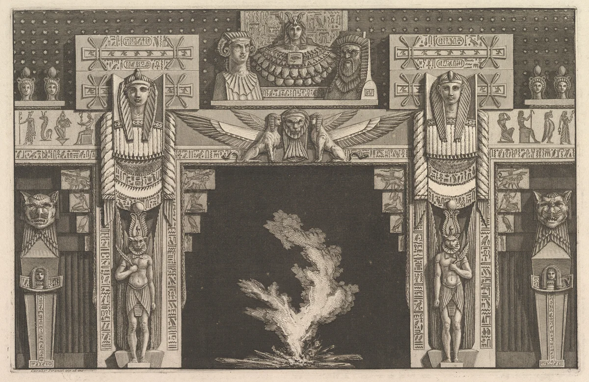 Chimneypiece in the Egyptian style, from Diverse Maniere d'adornare i cammini (...) (Different Ways of ornamenting chimneypieces and all other parts of houses) by Giovanni Battista Piranesi, print, 1764-1774