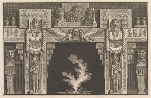 Chimneypiece in the Egyptian style, from Diverse Maniere d'adornare i cammini (...) (Different Ways of ornamenting chimneypieces and all other parts of houses) by Giovanni Battista Piranesi, print, 1764-1774