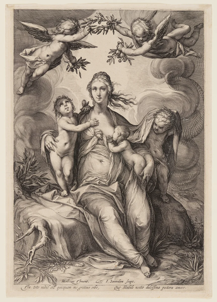 Charity, from Three Cardinal Virtues by Jan Saenredam, print, 1601