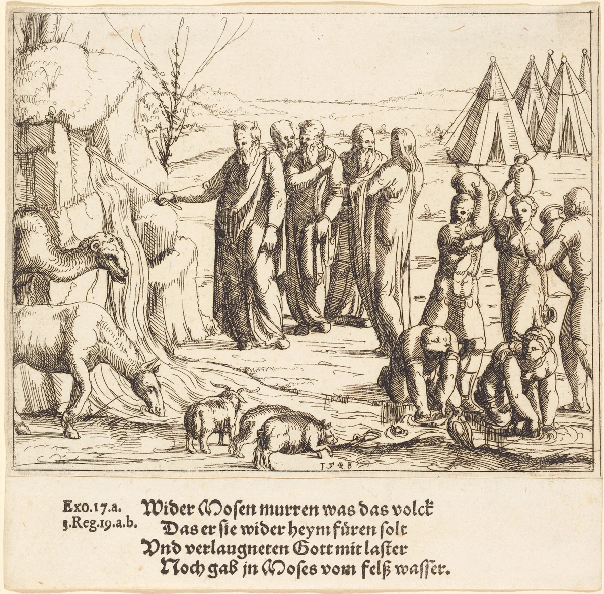 Moses Striking the Rock by Augustin Hirschvogel, print, 1548