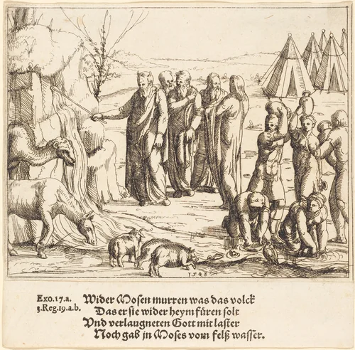 Moses Striking the Rock by Augustin Hirschvogel, print, 1548