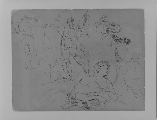 Sketches of Two Sentry Types; Male and Female Monarch Types [male possibly King Lear] (from Sketchbook) by Thomas Sully, artwork, 1810-1820