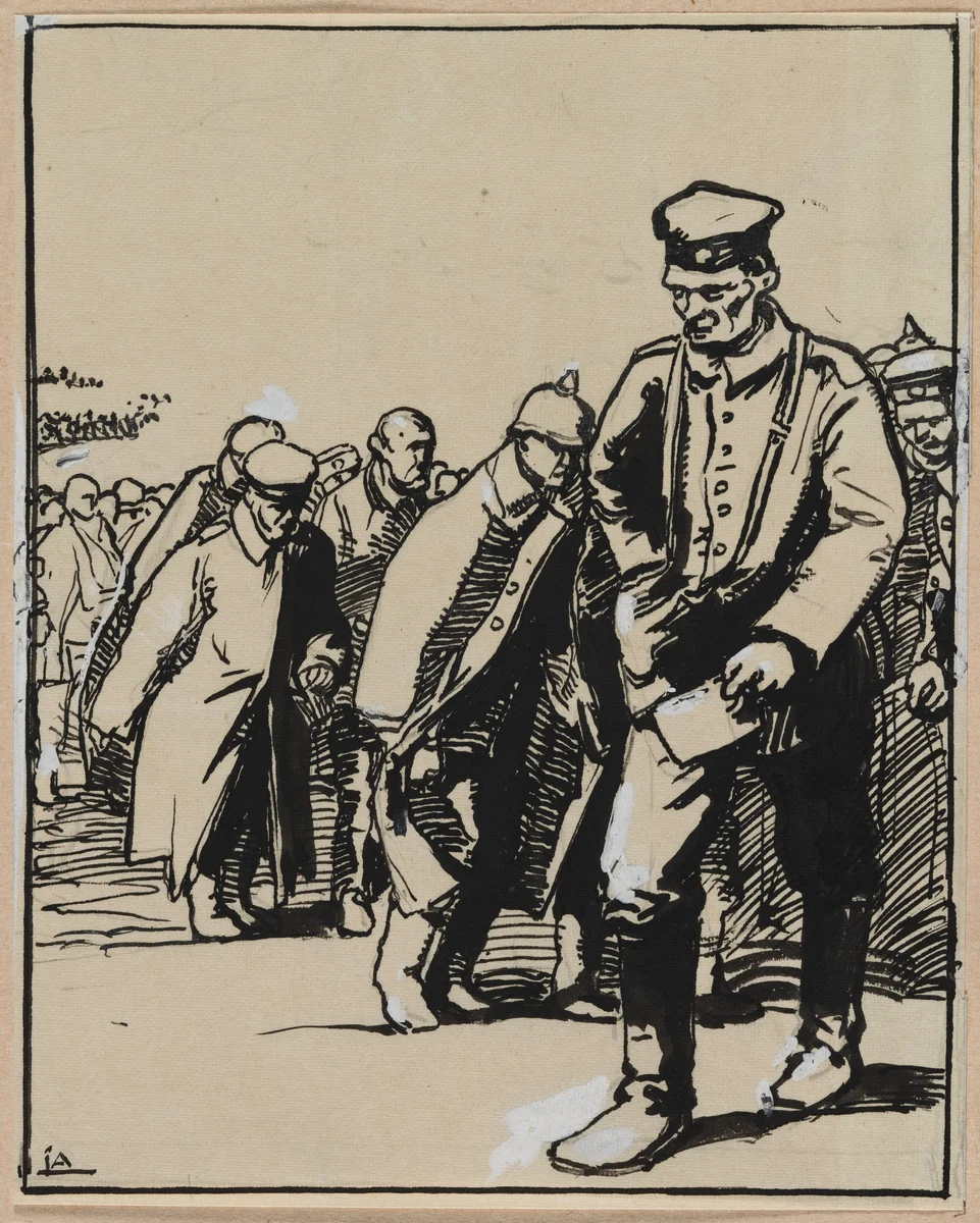 Marche d'un groupe de prisonniers allemands by Auguste Louis Lepère, drawing, 1914