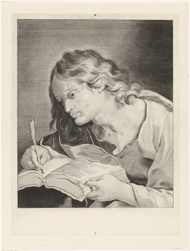 Johannes de Evangelist, schrijvend in een boek by Johannes Lutma, print, 1643-1689