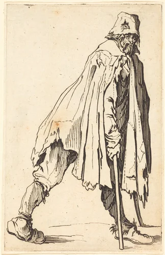Beggar with Crutches and Cap by Jacques Callot, print, 1622