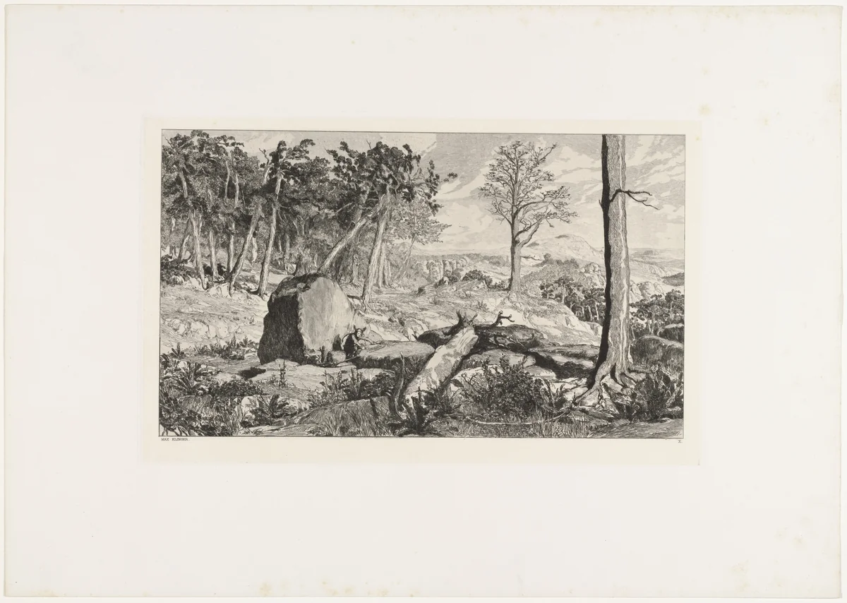 Simplicius in the Wilderness (Simplicius in der Waldeinöde) from Intermezzi, Opus IV by Max Klinger, print, 1881