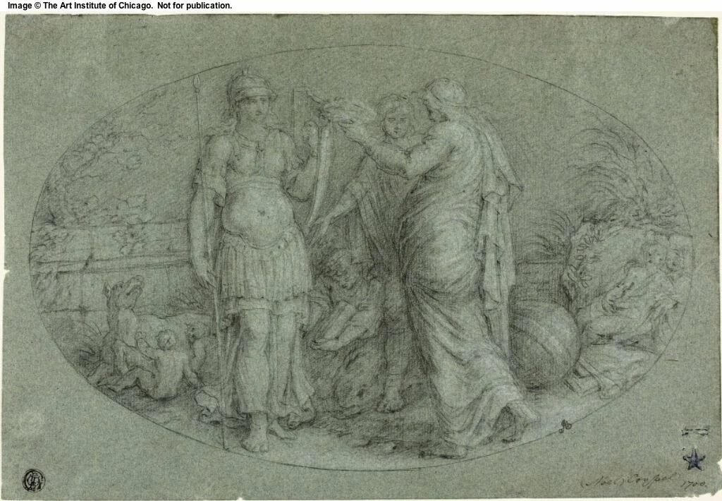 Minerva Crowned by Rome by Noël Coypel, drawing, 1600-1699