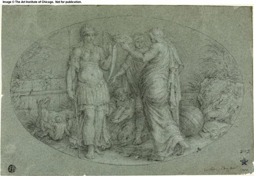 Minerva Crowned by Rome by Noël Coypel, drawing, 1600-1699