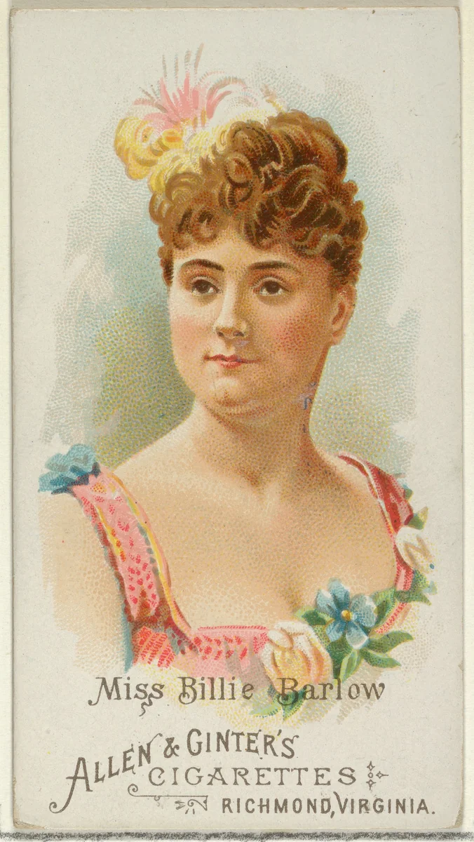 Miss Billie Barlow, from World's Beauties, Series 1 (N26) for Allen & Ginter Cigarettes by Allen & Ginter, print, 1888