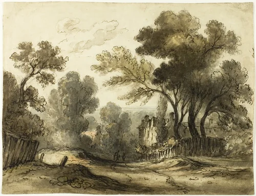 Dirt Road Landscape (recto); Landscape (verso) by David Cox, painting, 1815-1836