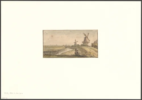 Gezicht op Bolwerk Westerbeer gezien naar de molen De Beer en De Vervanger by Jurriaan Andriessen, drawing, 1752-1819
